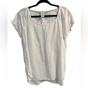 Max Studio White Linen Cotton Blend Short Sleeve Blouse- Medium